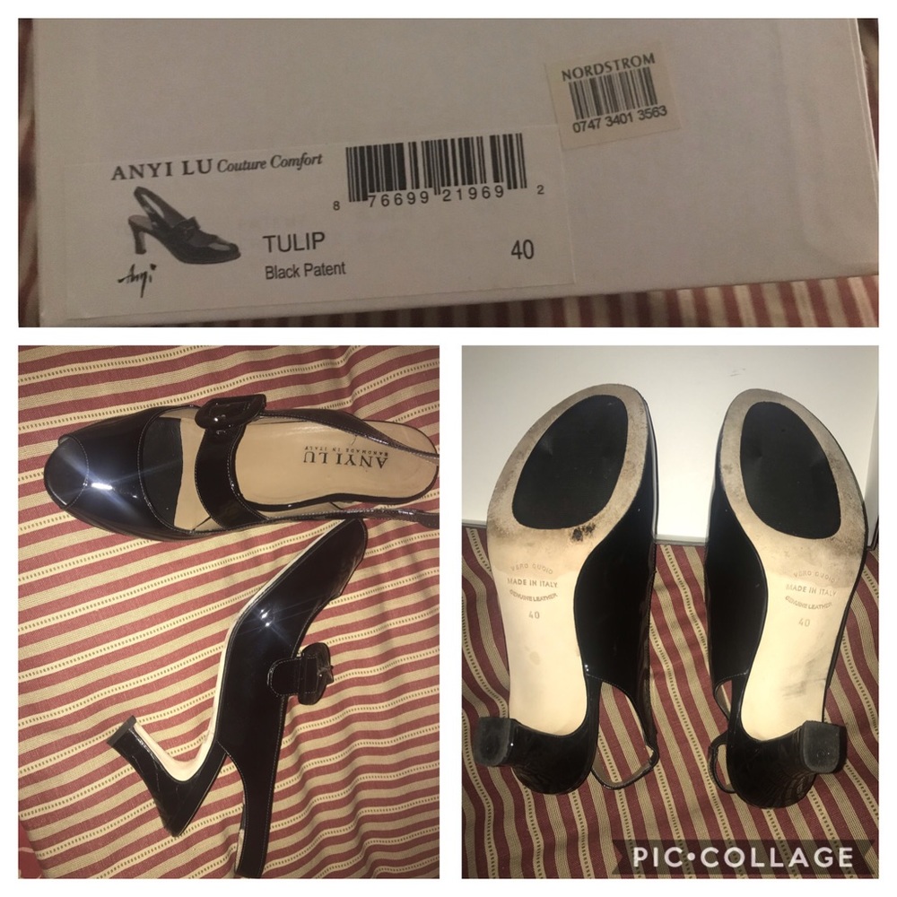 Anyi Lu black patent sling back heels